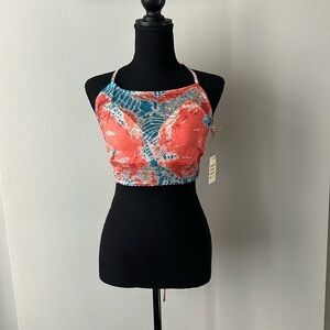 RAGA Bohemian Crop Halter Top Anthropologie in Orange & Blue Tie Dye NWT!